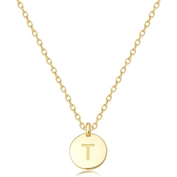 Initial Necklaces for Women Disc Pendant T - Picture 1 of 6